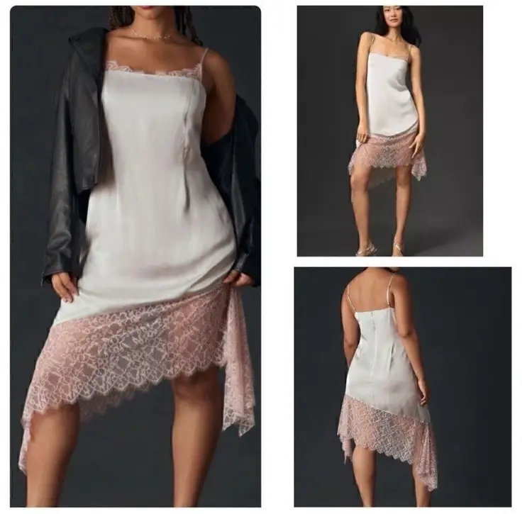 New! Anthropologie Lace-Trimmed Asymmetrical Midi Slip Dress 16