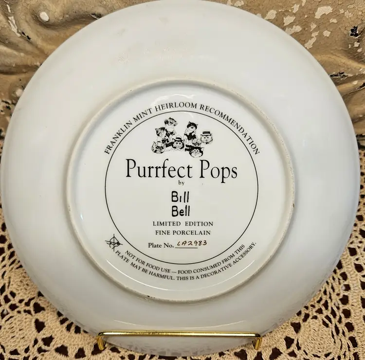 Vintage "Purrfect Pops" Franklin Mint Kitty Bill Bell Collector Plate Cats Kittens