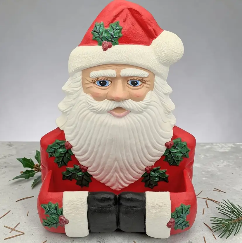 Christmas Holiday Red Santa Ceramic Hobbyist Mail Letter Card Box Holder