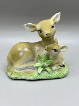 Ceramic Deer And Fawn Figurine 4”