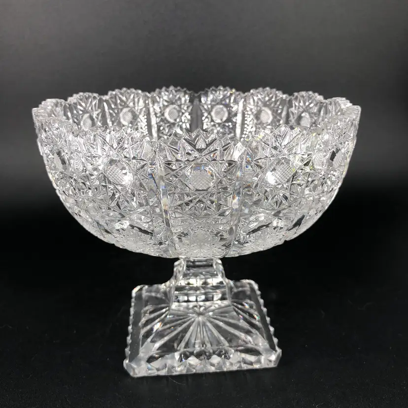 Vintage Scalloped Hand-Cut Crystal Bowl with Base