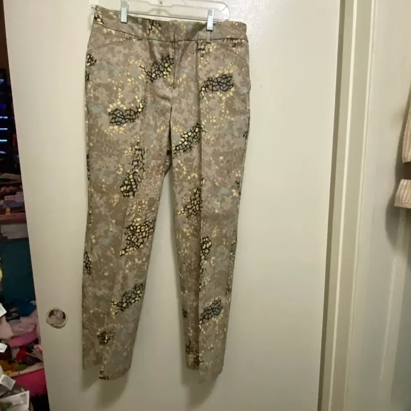 Zac & Rachel Womens Print Pants Size 10 32x28 32” Gray Cream Black Blue Mottled