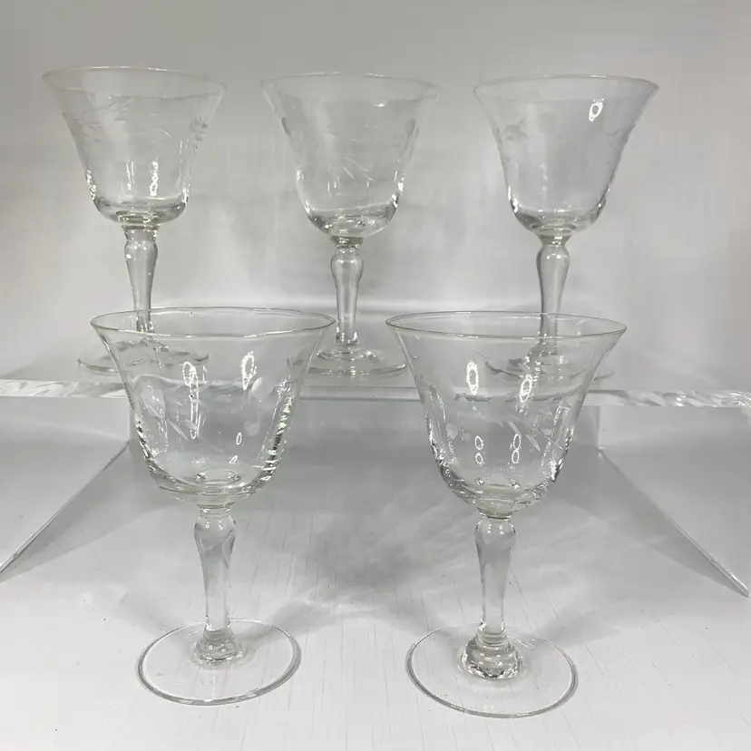 Crystal Etched Sherry Glasses Stemmed Liquor Cordial Set Shabby Decor Vintage