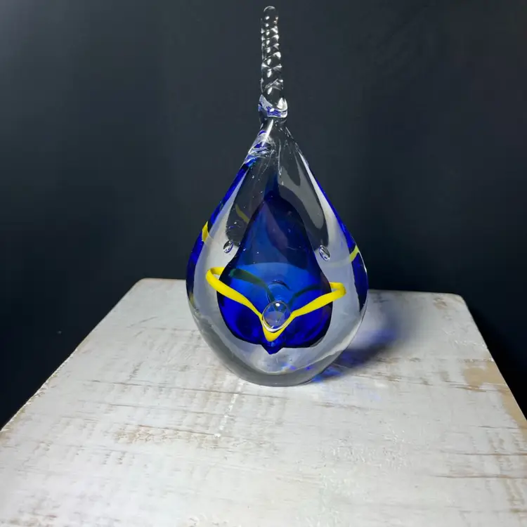 Polish Glass Tear Drop Paperweight Signed Adam Jablonski
