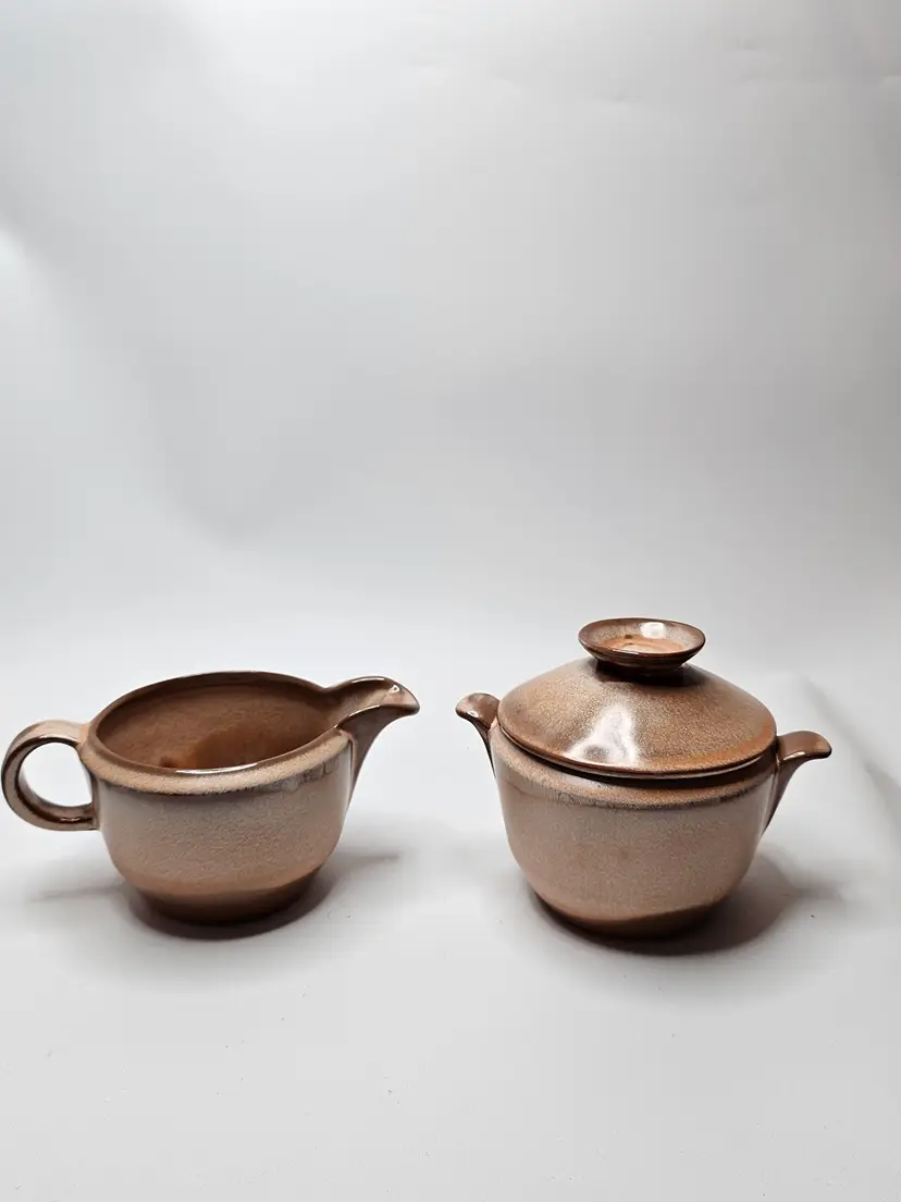 Vintage FRANKOMA Pottery Plainsman Brown Sugar With Lid And Creamer Set USA