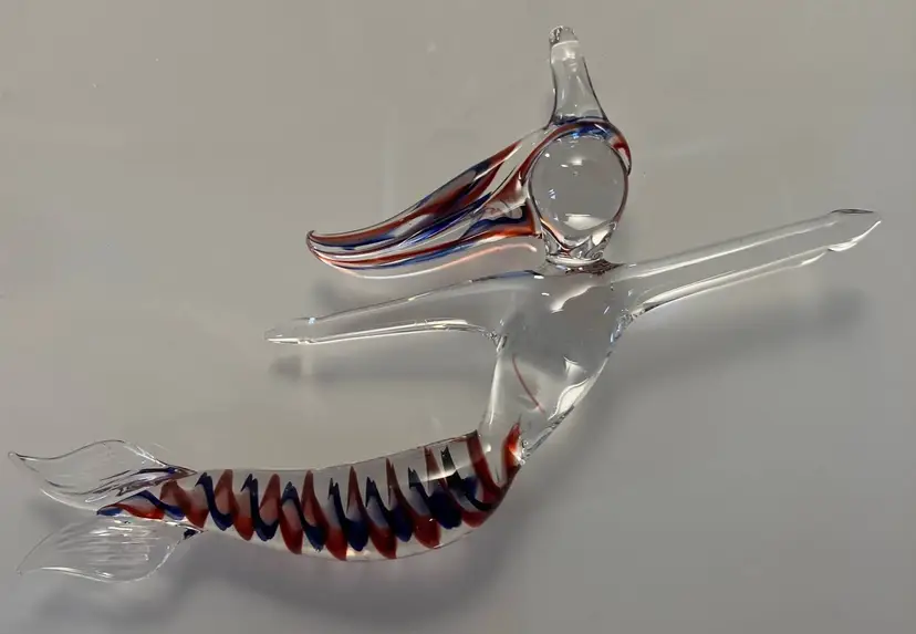 Vintage Hand made Hanging Glass Mermaid Ornament with Red and Blue Streaks