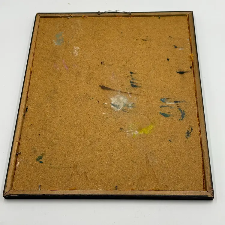 Vintage Mid Century Modern Floral Oil Painting Orange Burlap Frame Still Life 60s Art