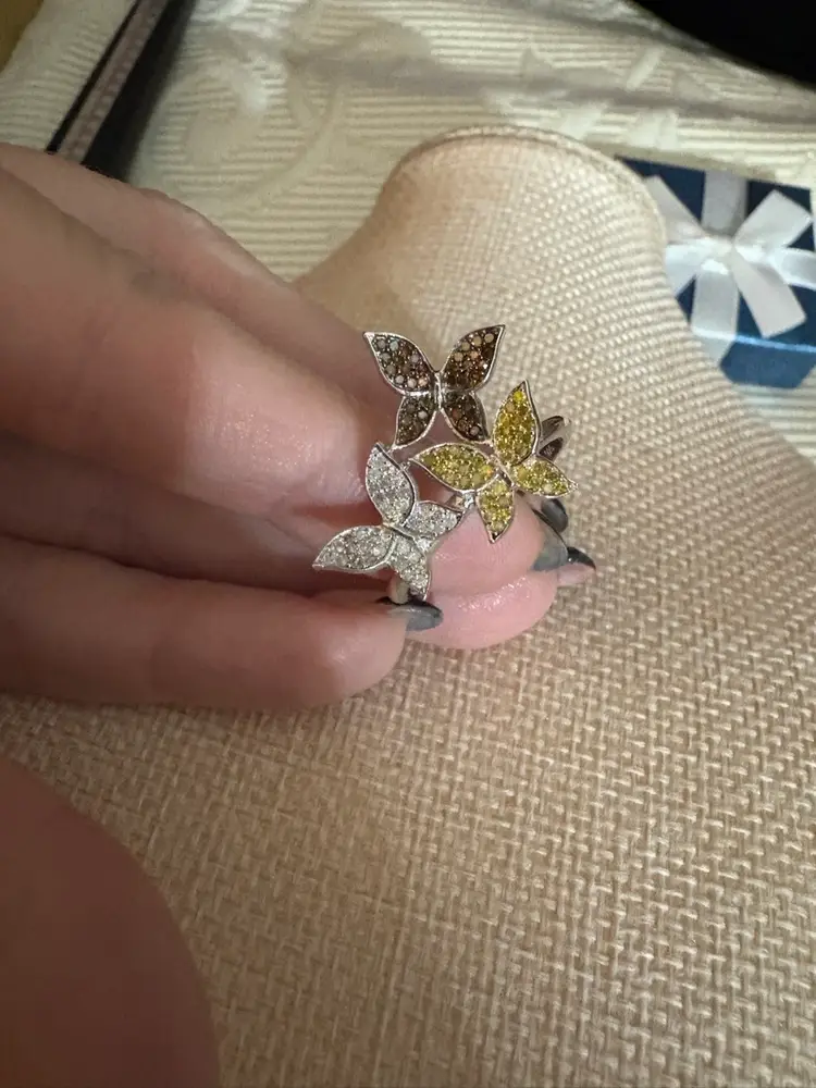 Butterfly Trio Sterling Silver Diamond & Gemstone Ring. New. Size 10