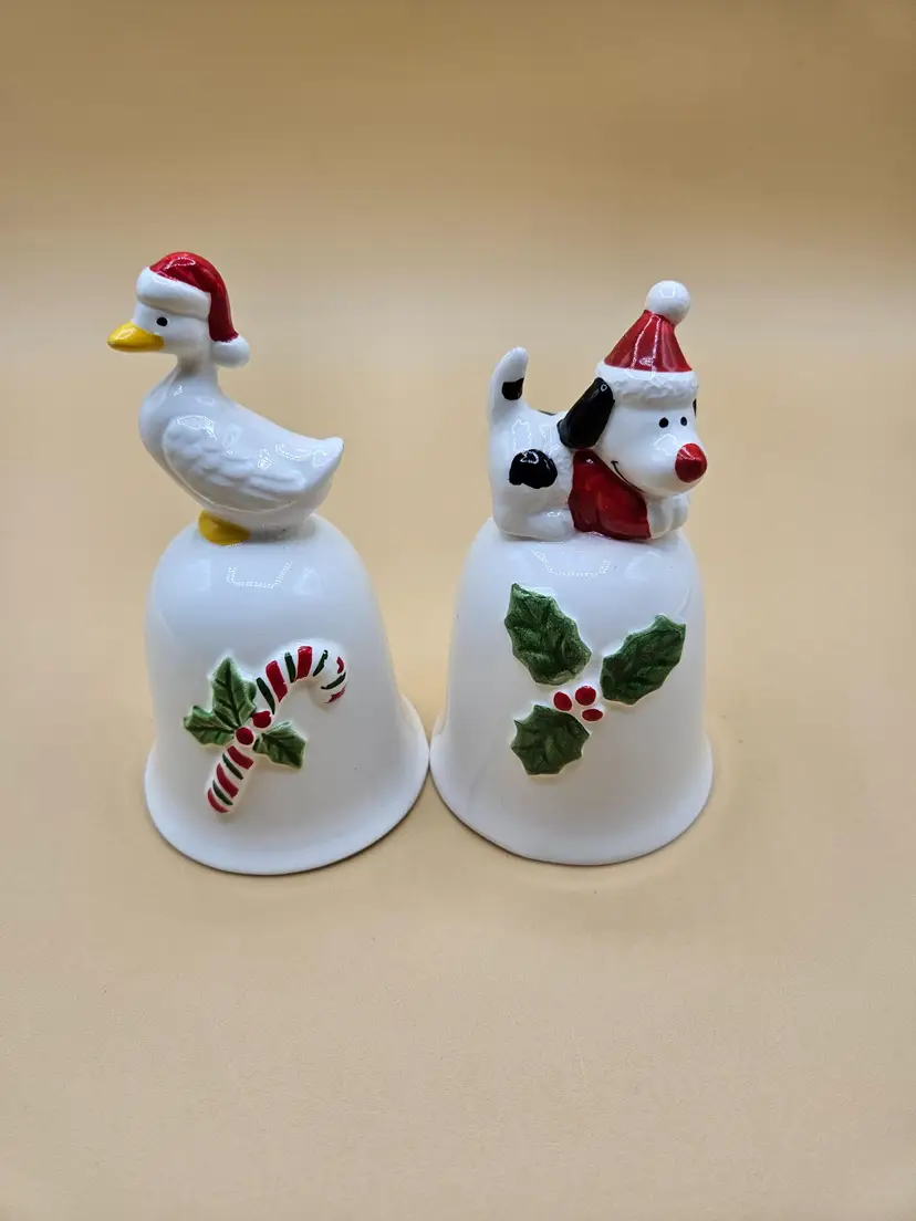 George Good 2 Christmas Bells 4-4.25"H, Goose & Dog
