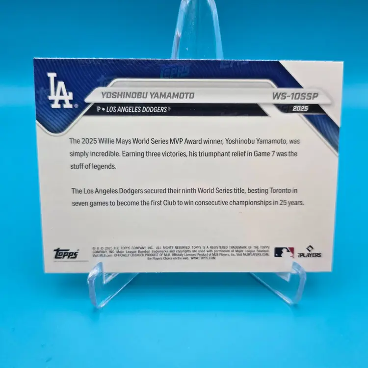 Yoshinobu Yamamoto SSP 2025 Topps NOW WS-10SSP Image Variation World Series Los Angeles Dodgers