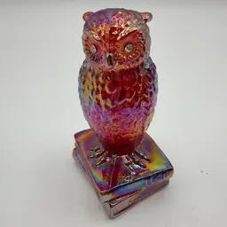 Westmorland Red Cadmium GLOW Iridescent Glass Wise Owl With Rhinestone Eyes
