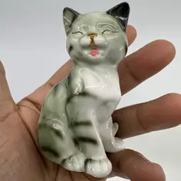 Danbury Mint Cats of Character Bone China Cat Green With Stripe