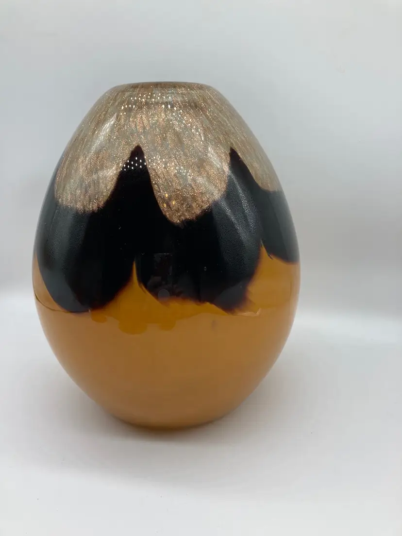 Dale Tiffany Large Art Vase in Gold, Brown, and Orange, Made in China