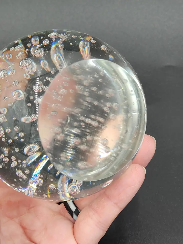 Round Clear Glass Sphere With Crazy Bubbles Paperweight With Flat Bottom