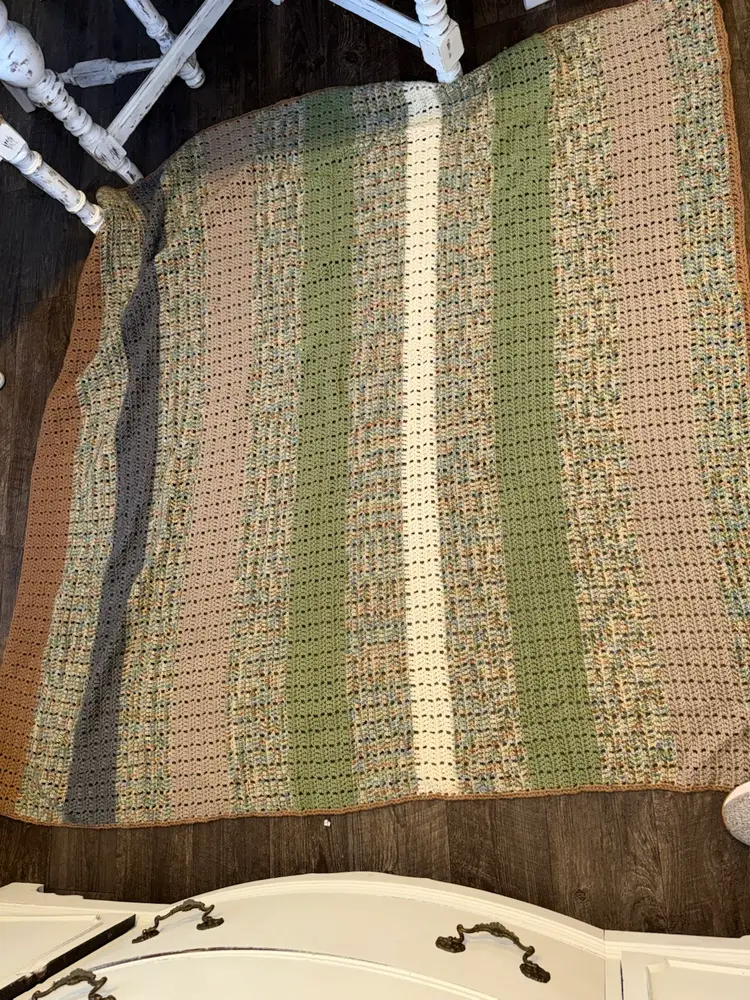 Vintage Hand Crocheted Afghan Multicolored striped  Blanket Throw 60X 63