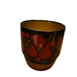 Made In USSR Wooden Hand Painted 3” Tall Laquered Bowl With Couple Of Nics Spoon Included @7 1/2” Long