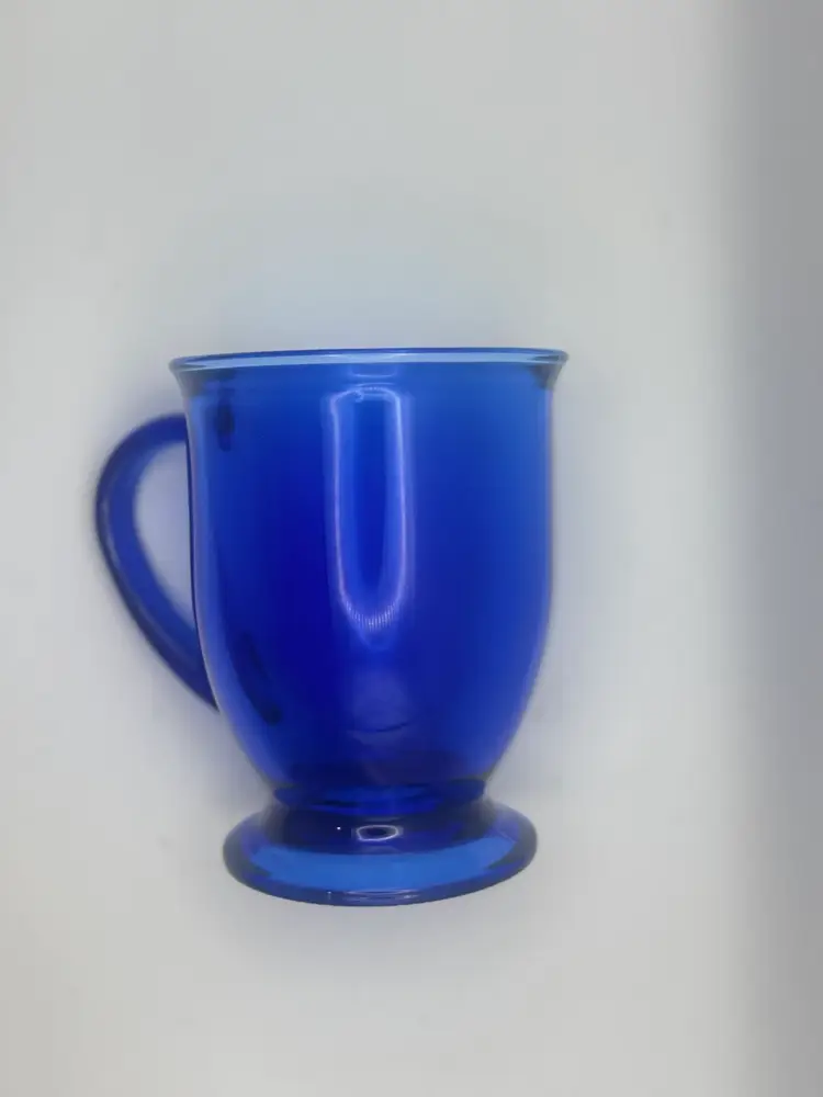 Set Of Four Cobalt Blue Glass Coffee Mugs 5”