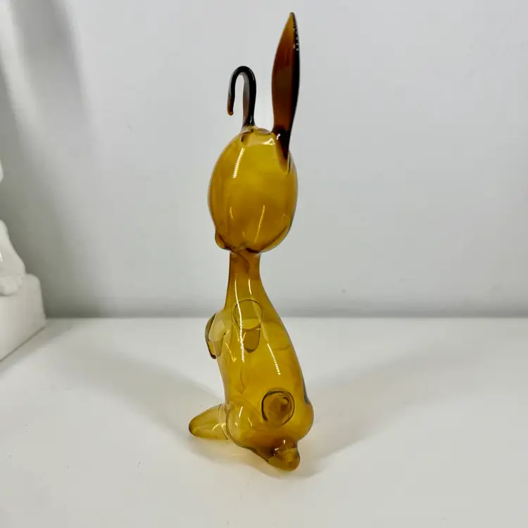 CZECH Hand-Blown RABBIT FIGURINE Bohemian 6.5in HOLLOW Easter Bunny 70s LAMPWORK