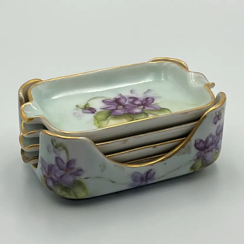 (4) Vintage Hand painted Nesting Ashtray Set- Porcelain