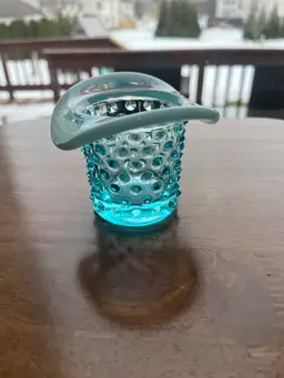 Fenton Aqua Blue Hobnail Glass Top Hat Toothpick Holder. 2.5 “