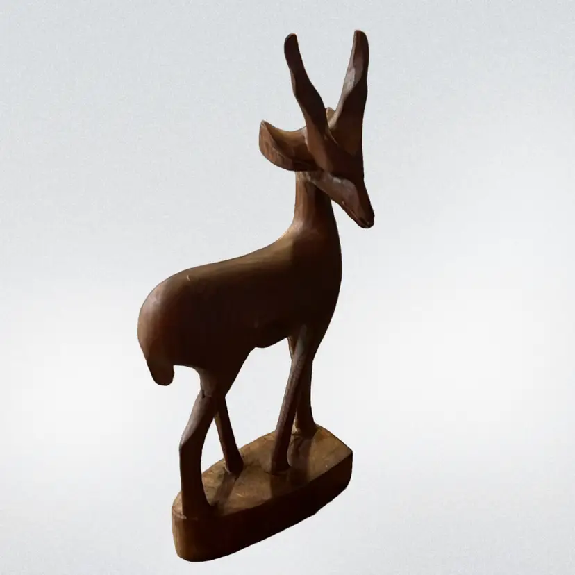 Vintage Mid Century Gazelle Wooden Hand Carved Art Sculpture.