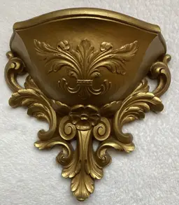 Syroco Homco Plant Flower Holder Wall Sconce Gold Plastic 6050 Vintage 1978