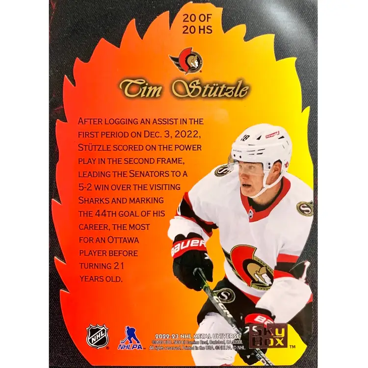 Tim Stutzle 2022-2023 Skybox Metal Hot Shots Die Cut Ottawa Senators