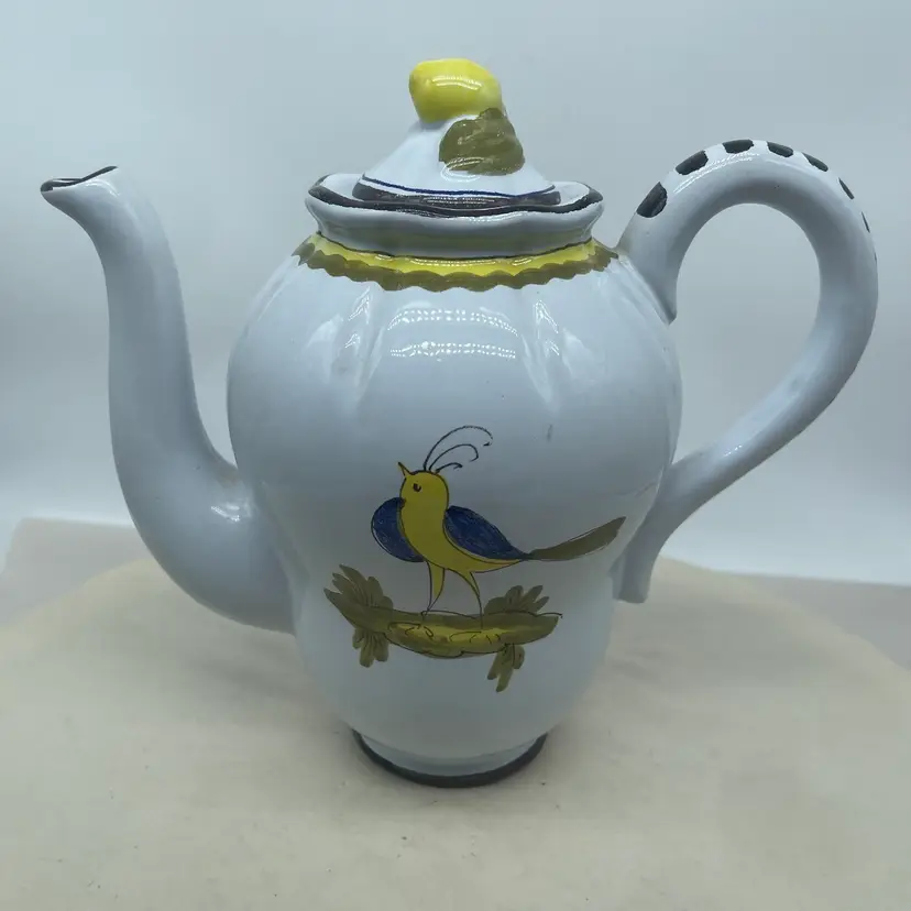 #1823 Italian Tea Or Coffee Pot Handmade Ceramic With Bird