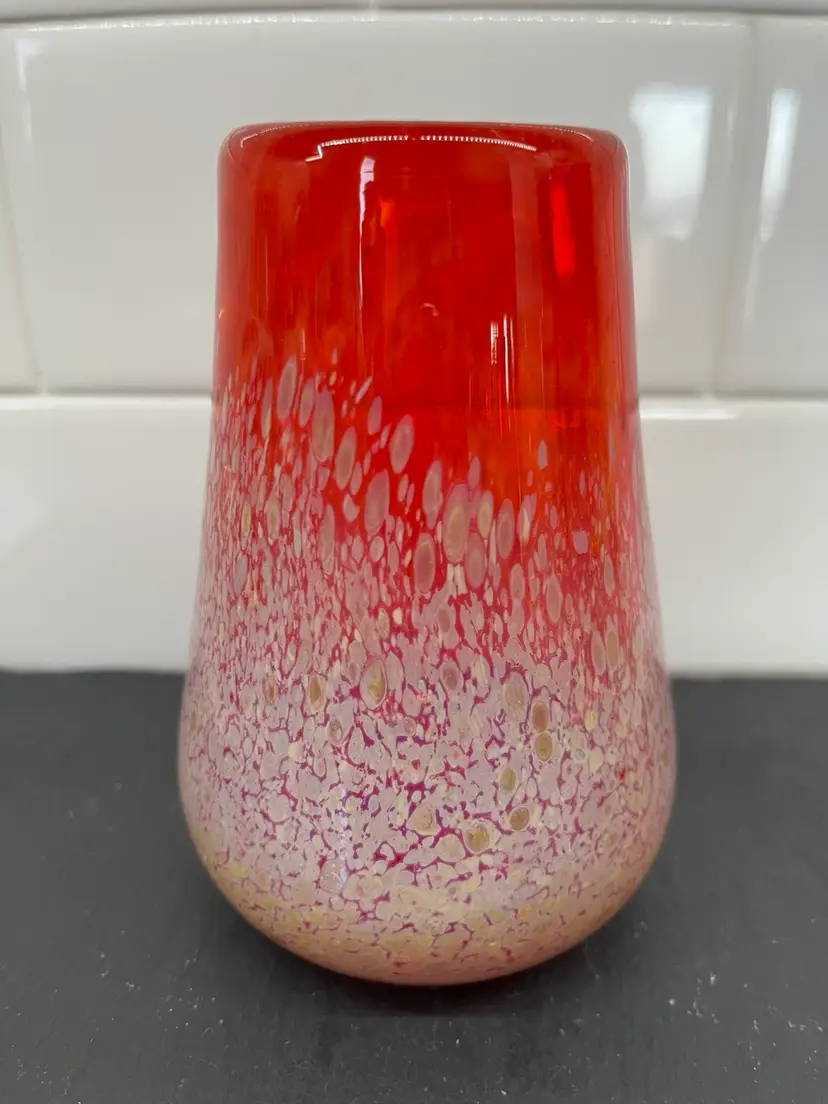 Hand Blown Confetti Glass Vase 4.75" Beautiful!