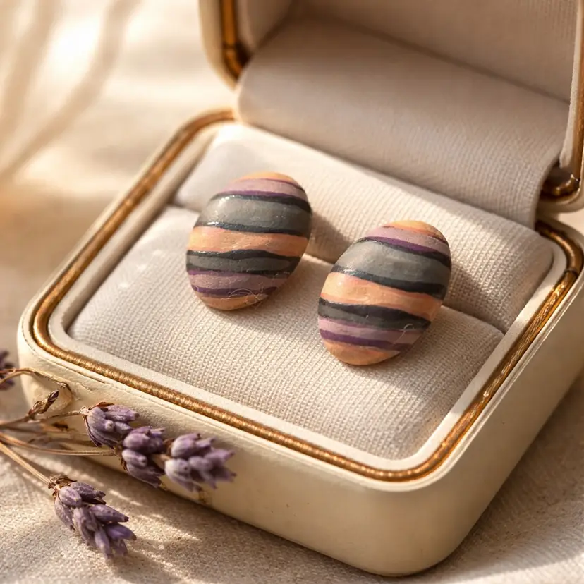 Oval Shaped Pink & Blue Earrings for Pierced ears