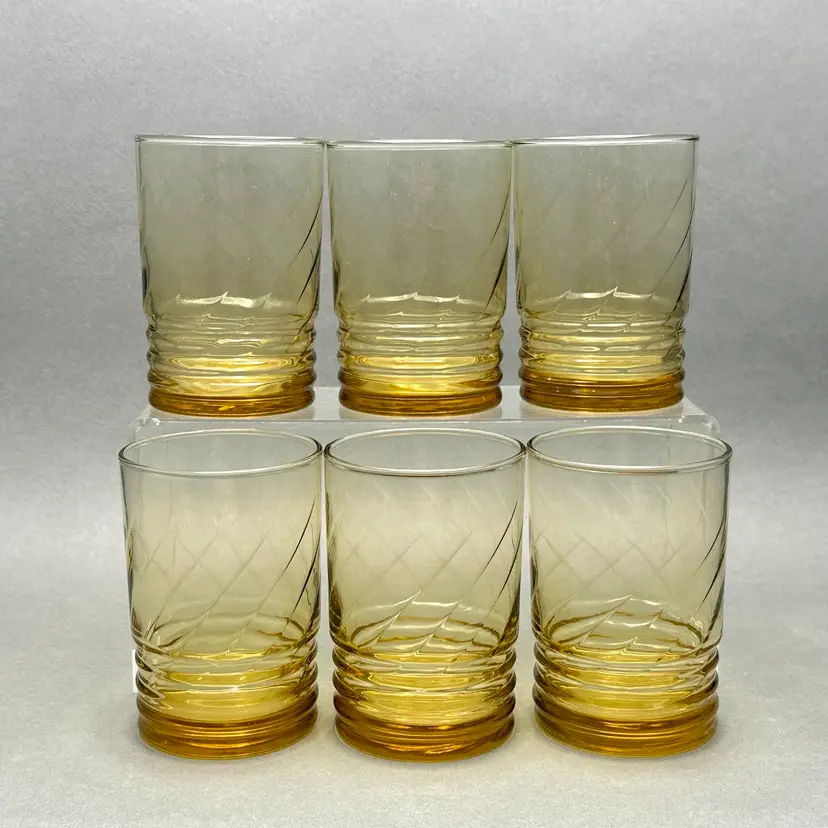 Vintage MCM  Libbey “Malibu Gold” Amber Juice Glasses.  Set of 6.