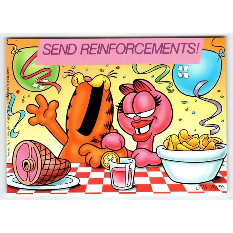 Garfield Cat Postcard Send Reinforcements Jim Davis Comic Orange Tabby 1978