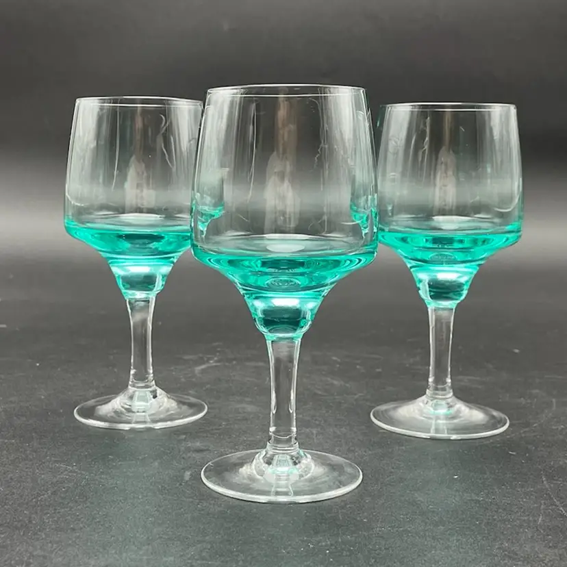 Sasaki Harmoney Aqua 4fl Oz Wine Glasses Japanese Stemware Set of 3 MCM