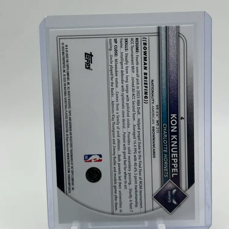 Kon Knueppel 2025-2026 Bowman Paper Rookie Charlotte Hornets