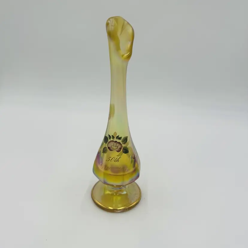 Fenton Bud Vase 50th Anniversary Hand Painted And Signed D.Fredrick Flower