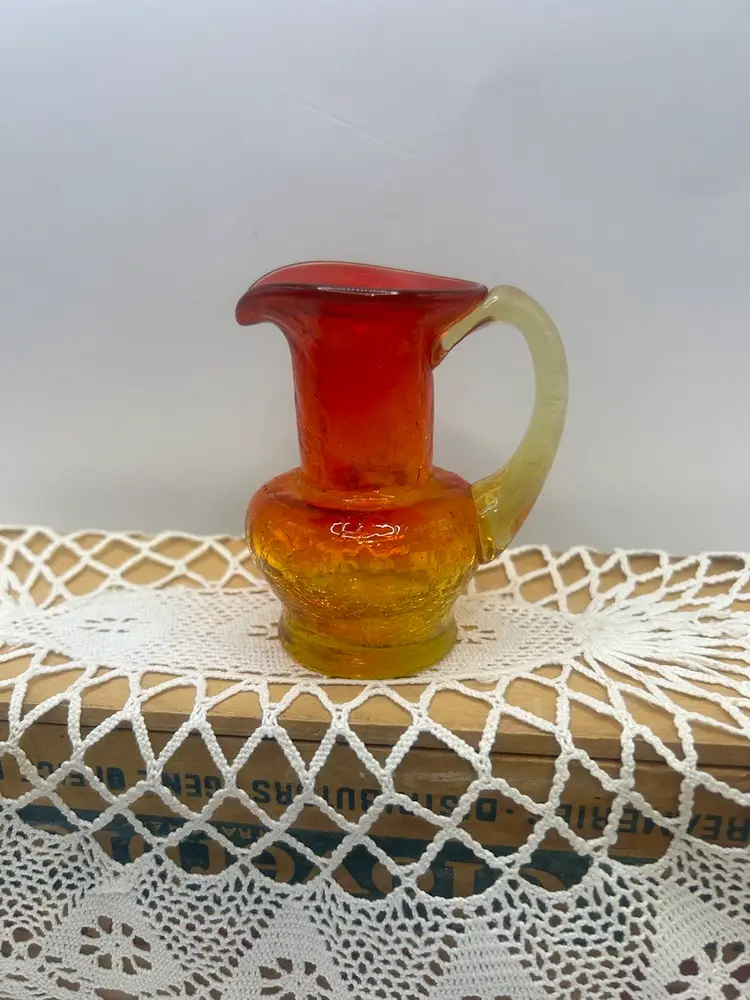 Amberina Mini Picture Crackle Glass 3 1/4 X 2 3/4