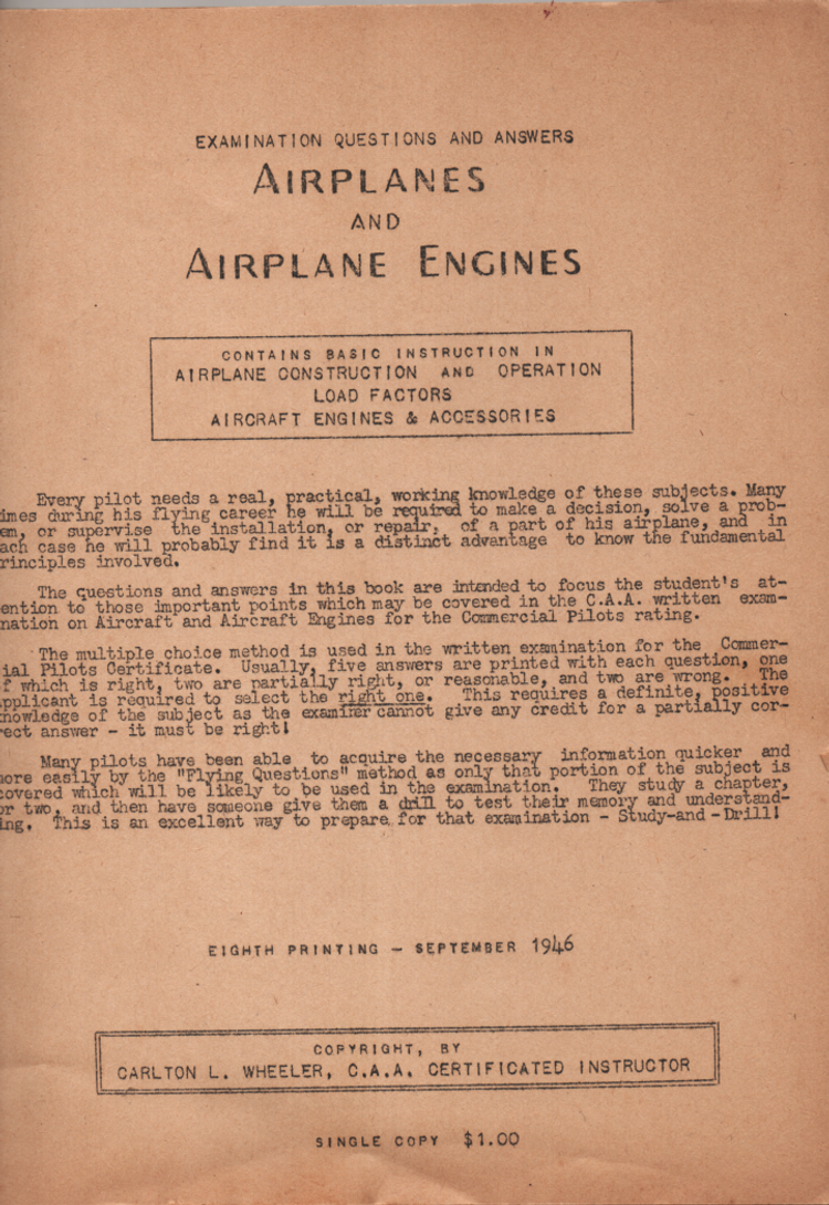 Vintage Examination Questions And Anwers Airplanes And Engines Sept 1946 Commercial Pilots Examination Aviation Enthusiasts Pilots
