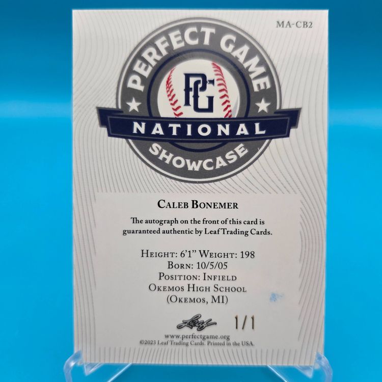 Caleb Bonemer 2023 Leaf Metal Perfect Game Blue Mojo Auto 1/1 Chicago White Sox