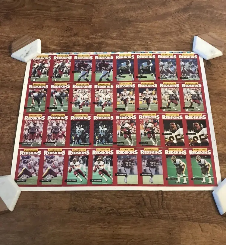 1990 Mobil Washington Redskins Uncut Card Sheet Football Rypien, Clark, Williams.