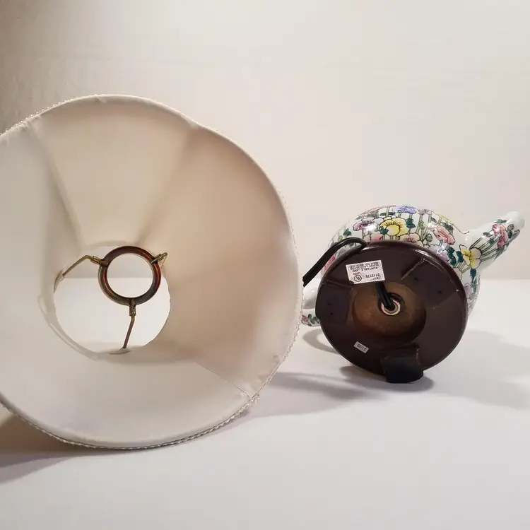 Ceramic Table Lamp Night Light Hand Painted Floral Design 12.75" Tall