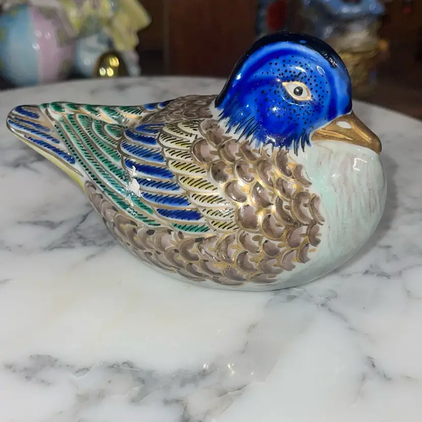 Unique Beautiful Colorful Clay Duck with Gold Trim