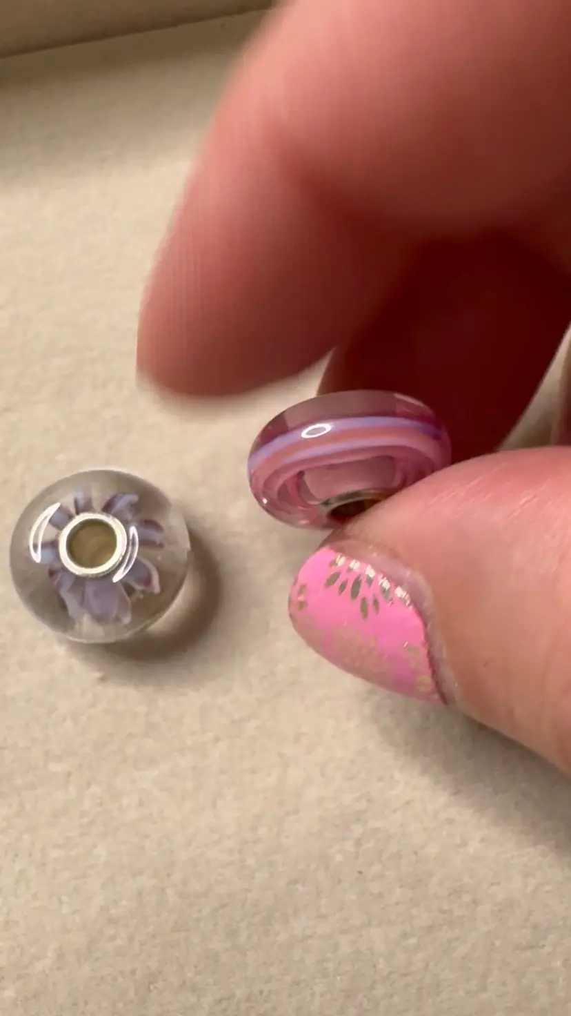 2 Beautiful Trollbead Hand Blown Glass Bracelet Slider Beads. Tested 925