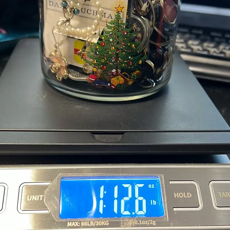 Jewelry Jar, Christmas Candy Jar Filled With Vintage And Modern Wearable Jewelry. Earrings, Bracelets, Necklaces, Pins, Some Brand New With Tags , 1.12 Pounds. Great Christmas Gifting Pieces