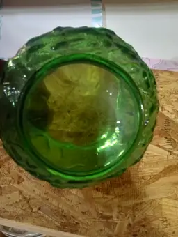 Vintage Green Pressed Glass Bowl / Planter Dish