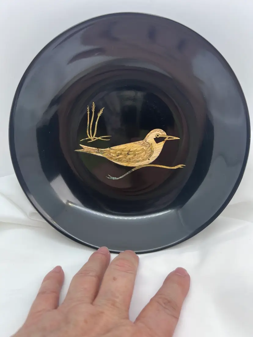 #2033B Vintage Couroc of Monterey, CA Bowl with Inlayed Sandpiper Sea Oats Design