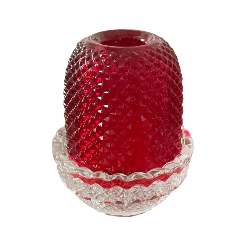 Mosser Clarke 2-piece Ruby Red Diamond Point Fairy Lamp 3 3/4 “ X 2 7/8”- GLOWS!