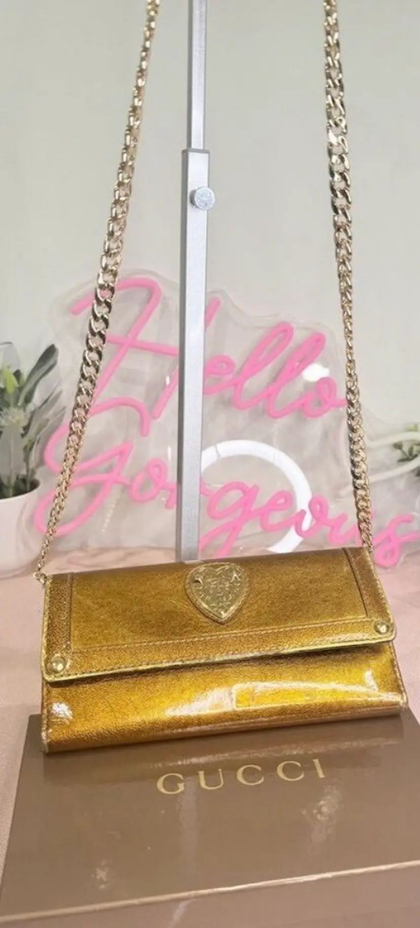 Gucci Vintage Gold Heart Wallet Shoulder Chain Bag Or Wallet With Gift Box