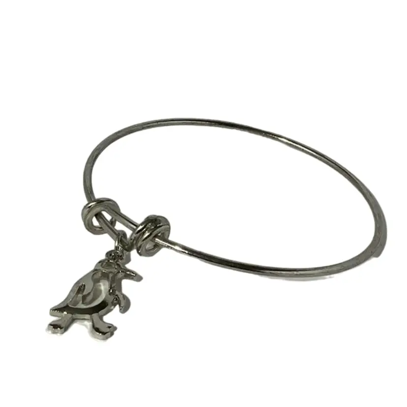 Sparkly Shinny  Vintage 8 1/2 inch Round Double Loop Bangle Bracelet With Penguin Charm Jewelry Bangle Or Bracelet 