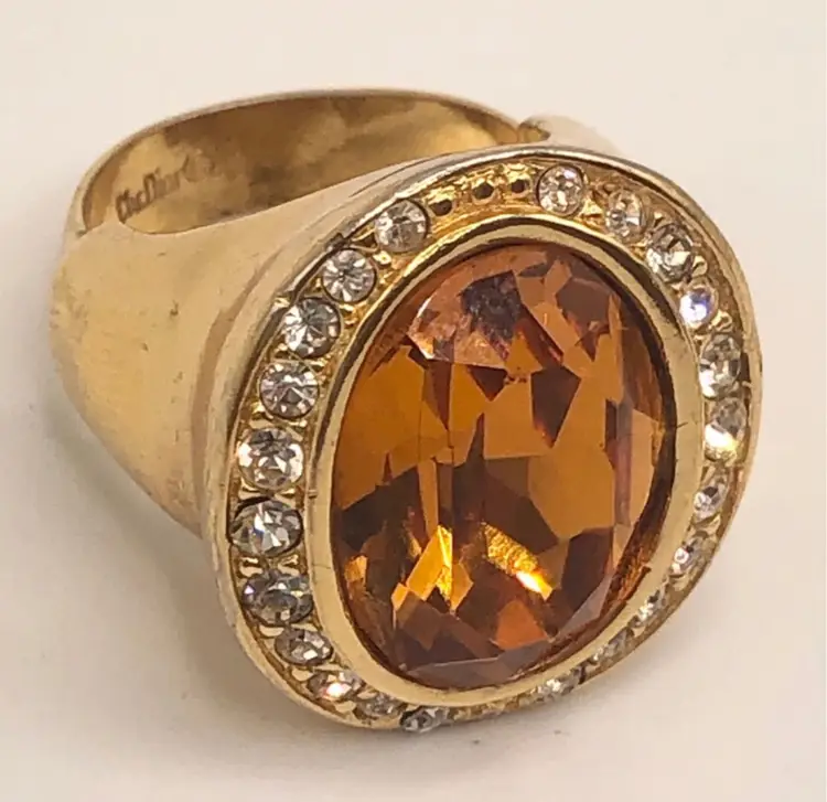 Christian Dior Glass Rhinestone Vintage Cocktail Ring