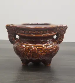 Chinese Taoist Incense Burner Pot - Majolica Pottery Firebrick Glazed Porcelain